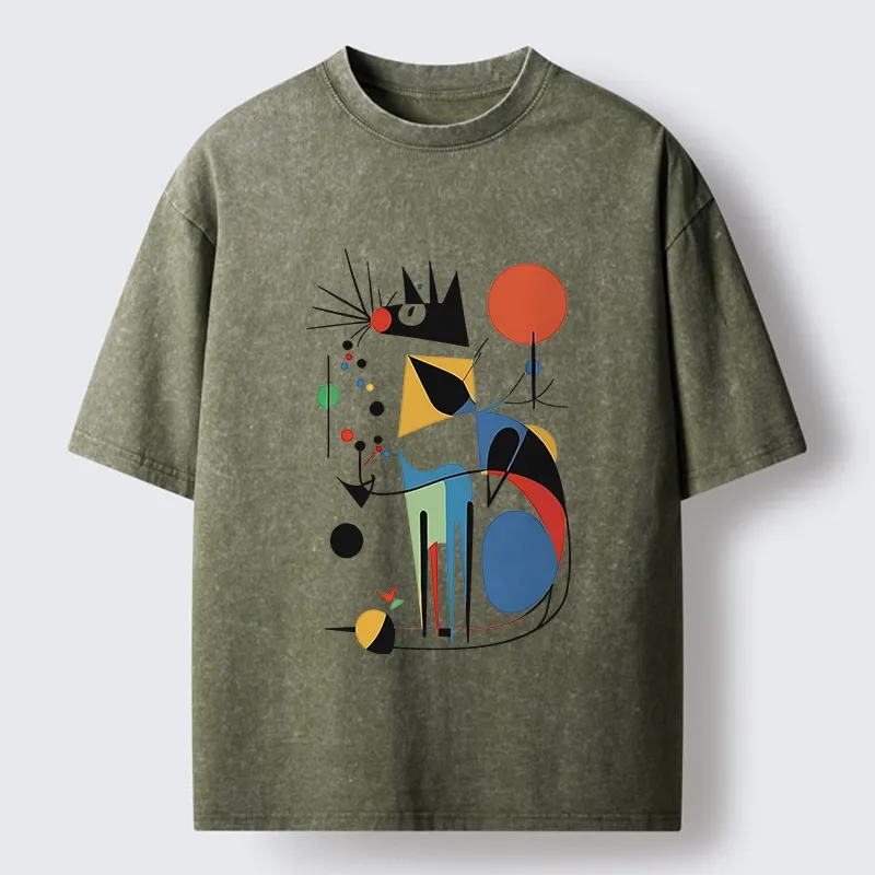 Tokyo-Tiger Abstract Colorful Cat Art Washed T-Shirt Sale
