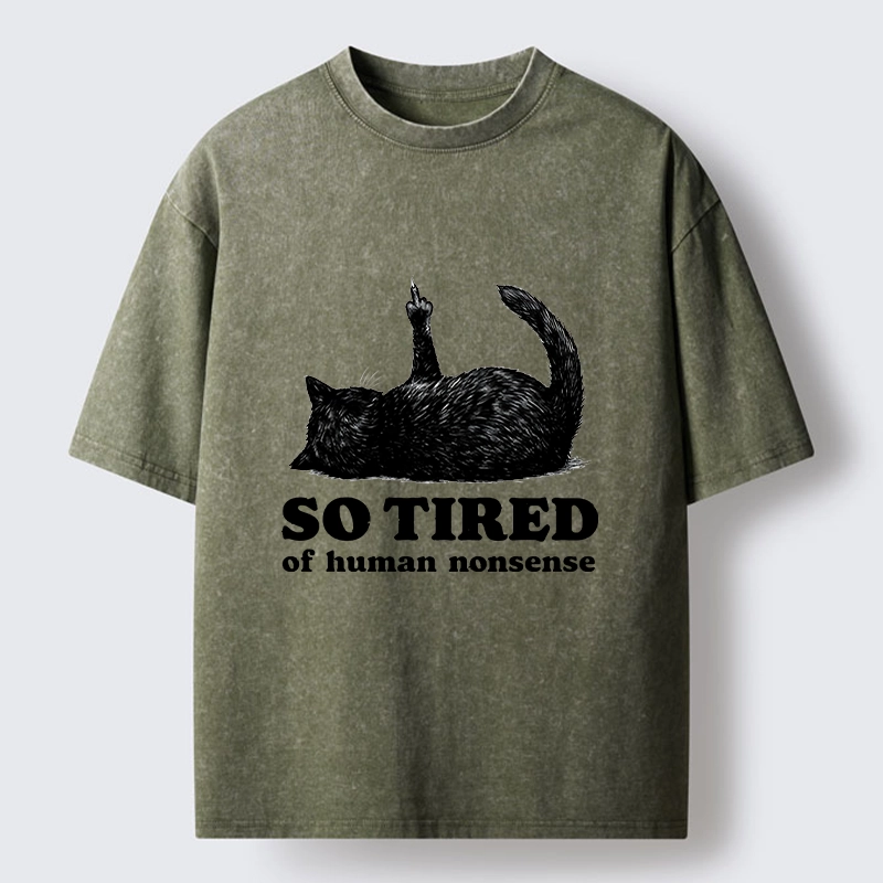 Tokyo-Tiger Funny Meme Tired Black Cat Vibe Washed T-Shirt