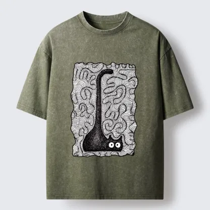 Tokyo-Tiger Trippy Zentangle Secret Cat Art Print Washed T-Shirt