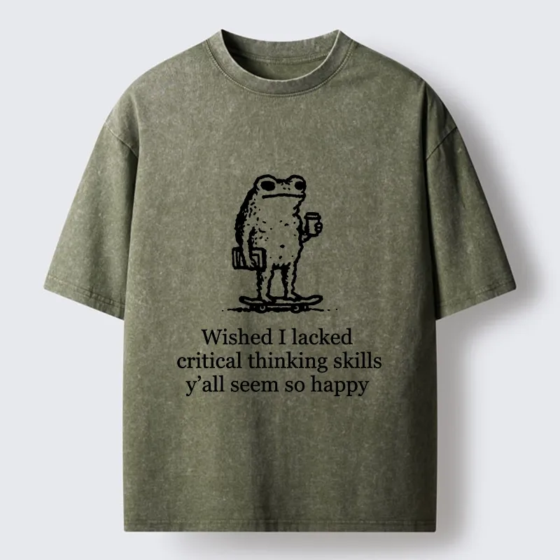Tokyo-Tiger Skate Frog Deep Thought Funny Meme Washed T-Shirt