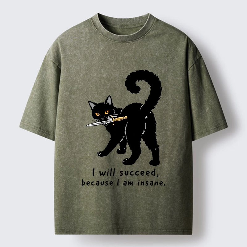 Tokyo-Tiger Brave Black Cat Wild Success Vibe Washed T-Shirt