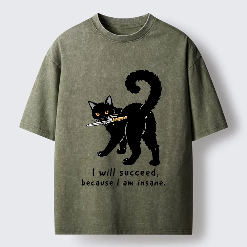 Tokyo-Tiger Brave Black Cat Wild Success Vibe Washed T-Shirt