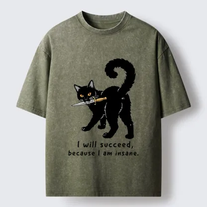 Tokyo-Tiger Brave Black Cat Wild Success Vibe Washed T-Shirt