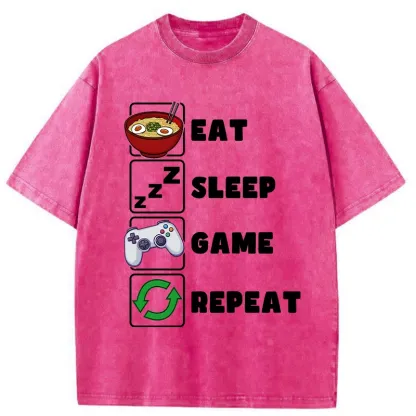 Tokyo-Tiger Eat Sleep Game Repeat Washed T-Shirt