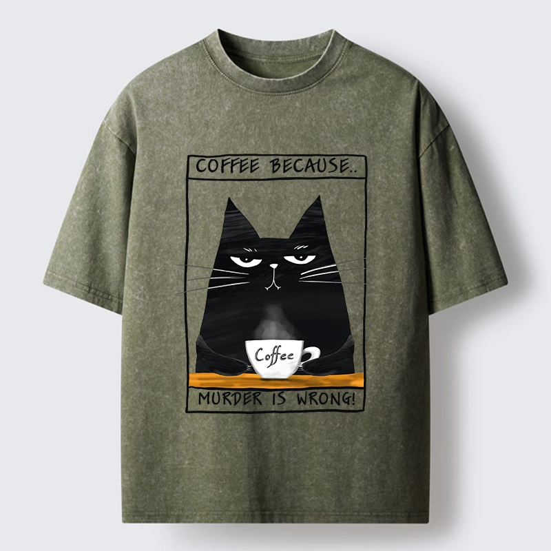 Tokyo-Tiger Moody Black Cat Coffee Need Vibe Washed T-Shirt