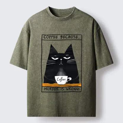Tokyo-Tiger Moody Black Cat Coffee Need Vibe Washed T-Shirt
