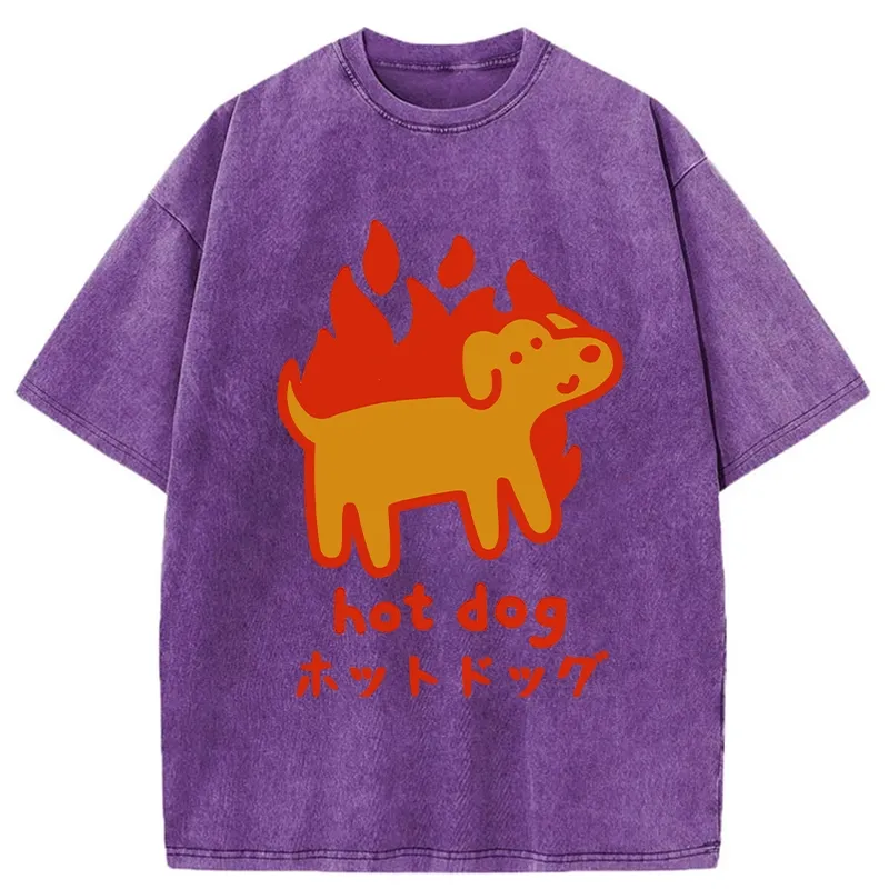 Tokyo-Tiger Funny Hot Dog Washed T-Shirt