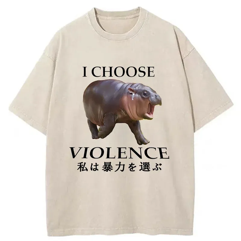 Tokyo-Tiger Moo Deng Choose Violence Washed T-Shirt