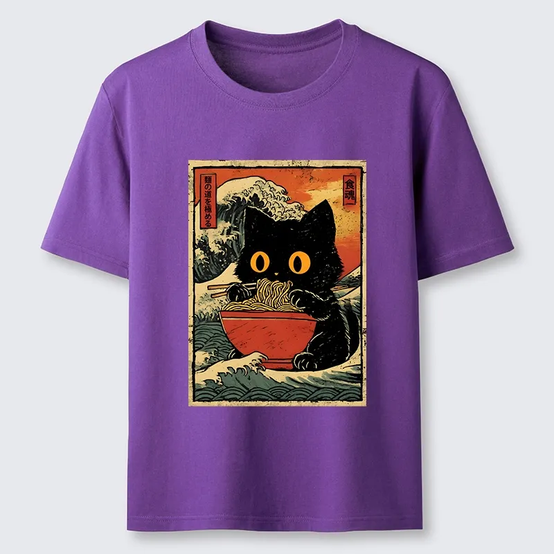 Tokyo-Tiger Cool Wave Art Cat Loves Ramen Bowl Classic T-Shirt