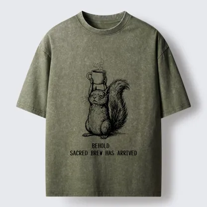 Tokyo-Tiger Squirrel Hold Sacred Coffee Meme Washed T-Shirt
