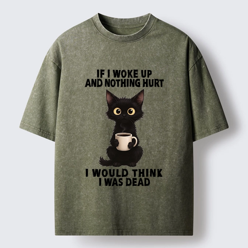 Tokyo-Tiger Funny Black Cat And Coffee Meme Washed T-Shirt