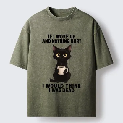 Tokyo-Tiger Funny Black Cat And Coffee Meme Washed T-Shirt