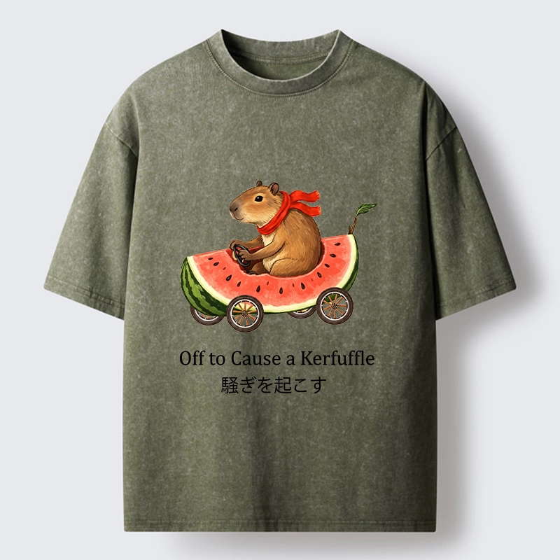 Tokyo-Tiger Capybara Drive Watermelon Car Washed T-Shirt