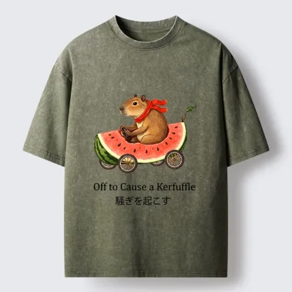 Tokyo-Tiger Capybara Drive Watermelon Car Washed T-Shirt
