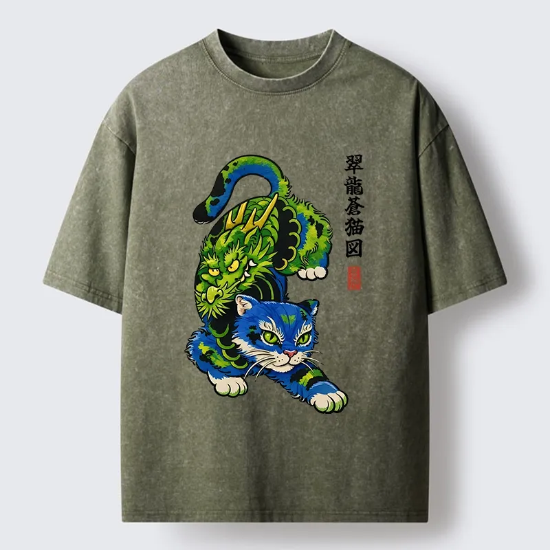 Tokyo-Tiger Dragon Cat Classic Art Washed T-Shirt