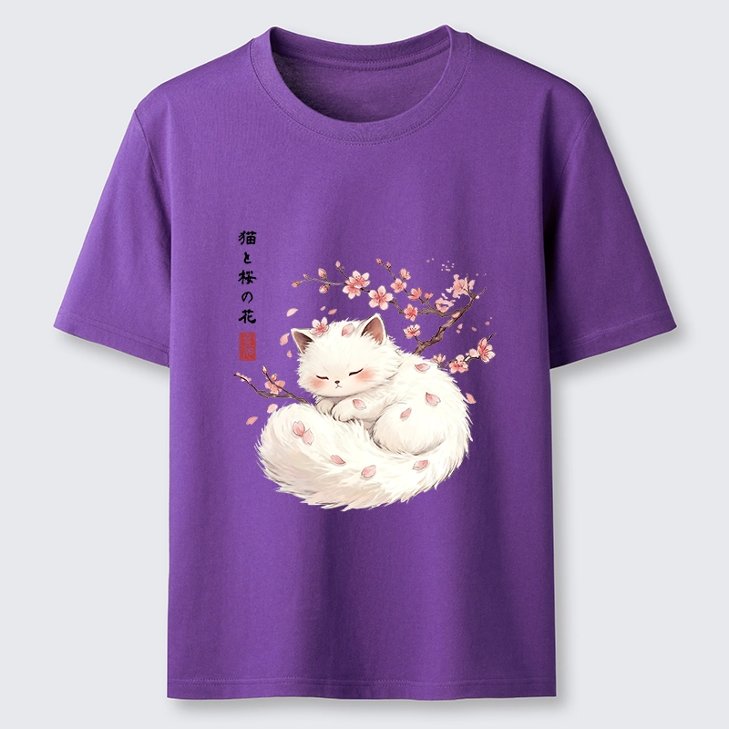 Tokyo-Tiger Soft Sakura White Cat Peaceful Sleep Classic T-Shirt
