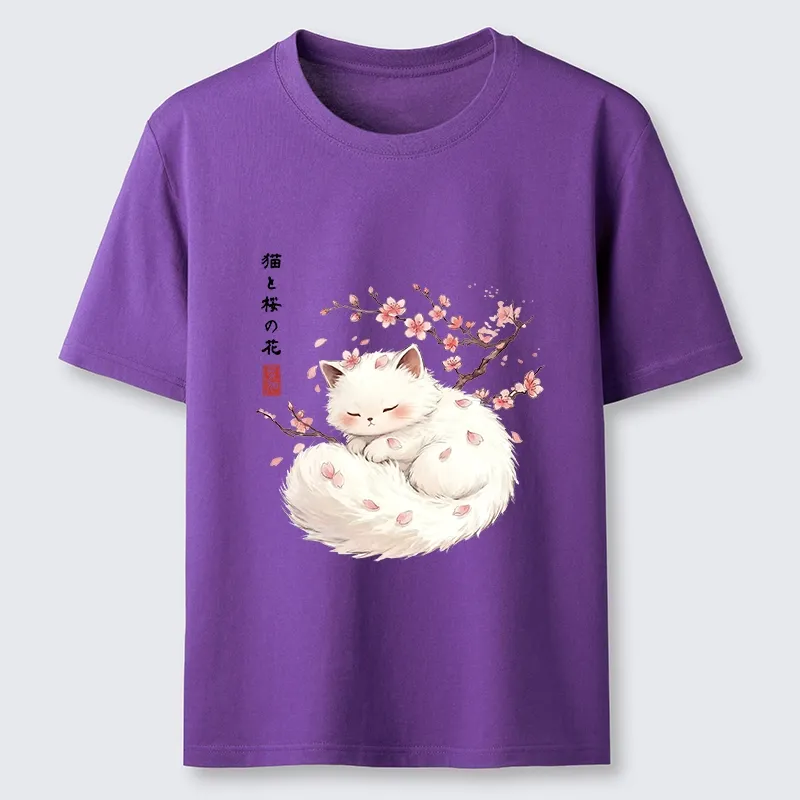 Tokyo-Tiger Soft Sakura White Cat Peaceful Sleep Classic T-Shirt