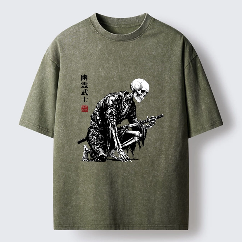 Tokyo-Tiger Vintage Dark Ghost Samurai Sketch Washed T-Shirt