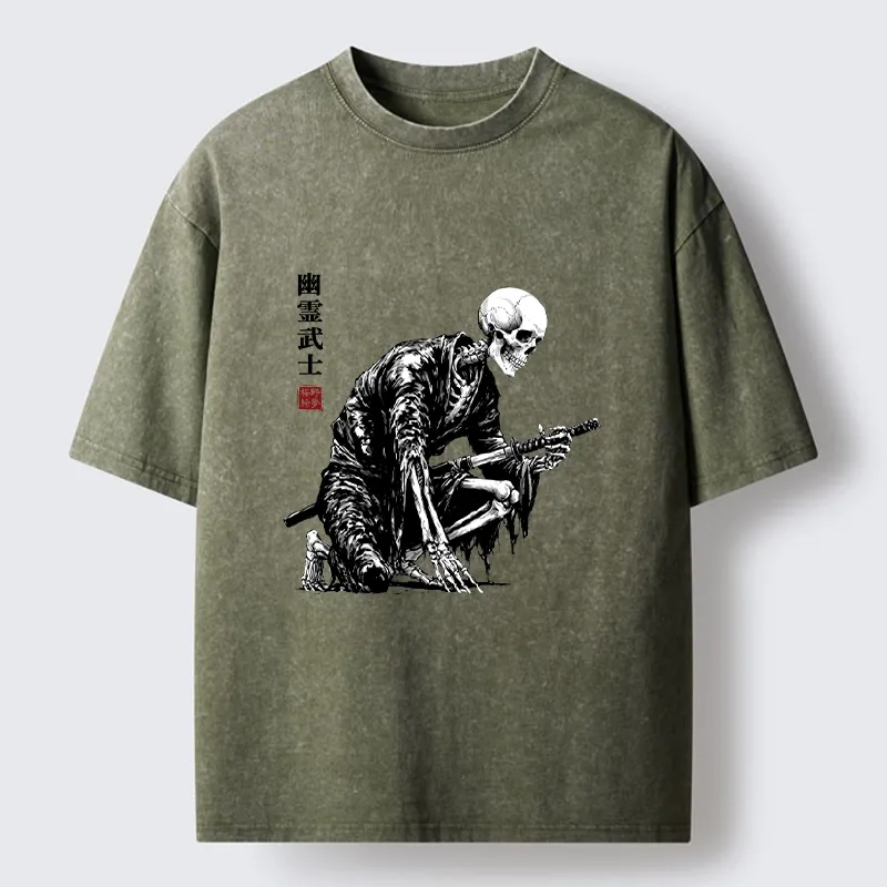 Tokyo-Tiger Vintage Dark Ghost Samurai Sketch Washed T-Shirt