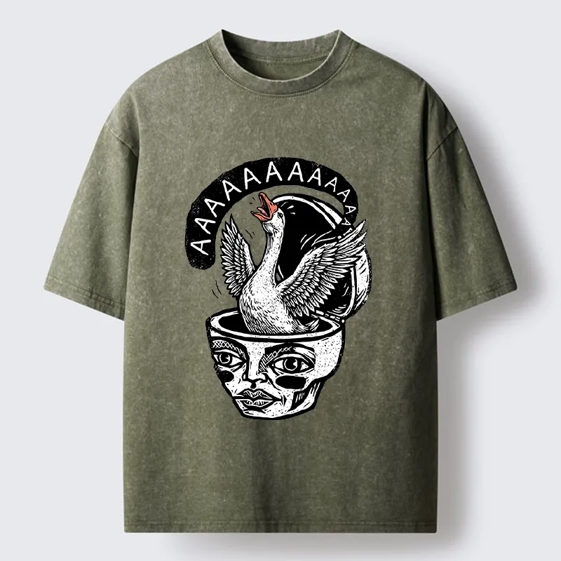 Tokyo-Tiger Weird Meme Screaming Wild Goose Graphic Washed T-Shirt
