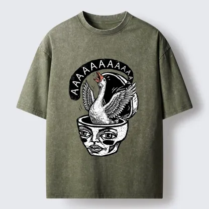 Tokyo-Tiger Weird Meme Screaming Wild Goose Graphic Washed T-Shirt