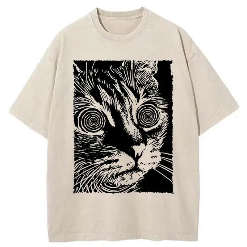 Tokyo-Tiger Psychedelic Horror Cat Washed T-Shirt