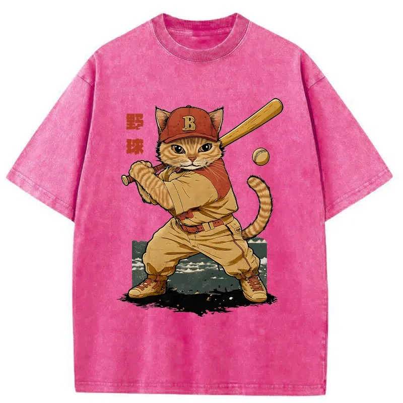 Tokyo-Tiger Baseball Cat Player Washed T-Shirt
