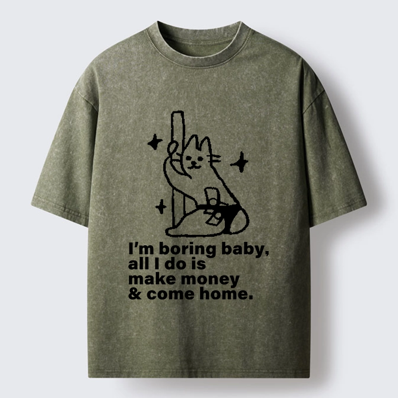 Tokyo-Tiger Cute Cat Only Makes Money Comes Home Washed T-Shirt