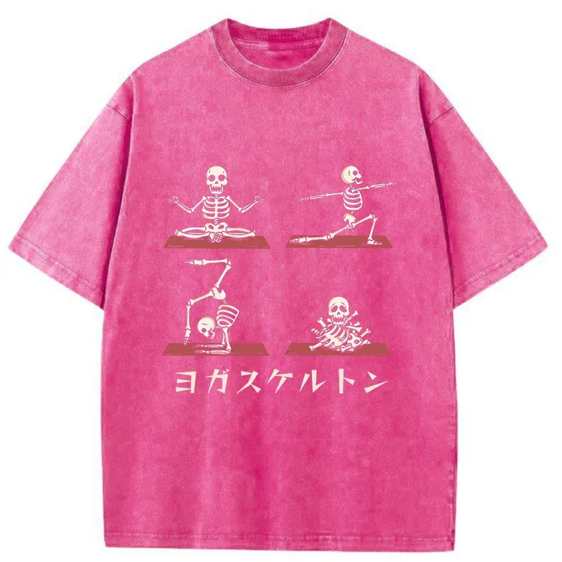 Tokyo-Tiger Skeleton Doing Yoga Washed T-Shirt