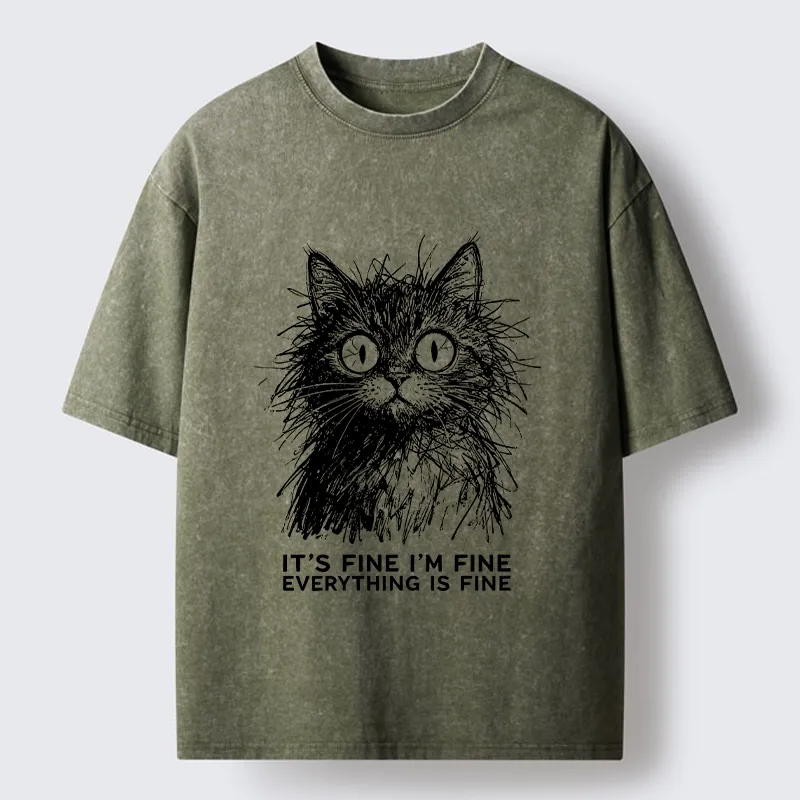 Tokyo-Tiger Fluffy Wild Cat Calm Fake Mood Washed T-Shirt