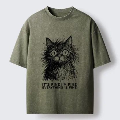 Tokyo-Tiger Fluffy Wild Cat Calm Fake Mood Washed T-Shirt