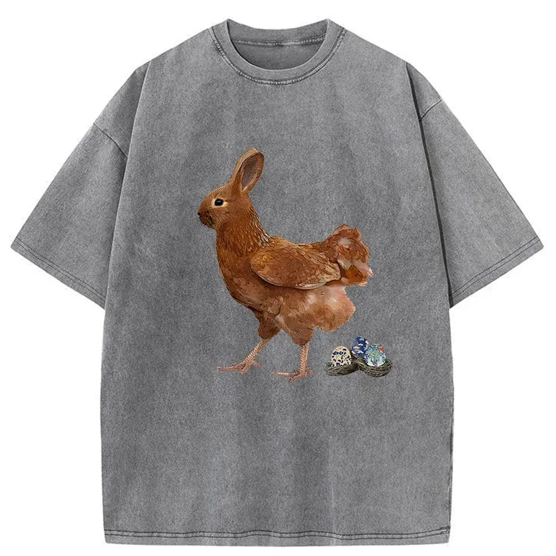 Tokyo-Tiger Easter Bunny Laying Eggs Washed T-Shirt