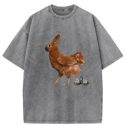 Tokyo-Tiger Easter Bunny Laying Eggs Washed T-Shirt