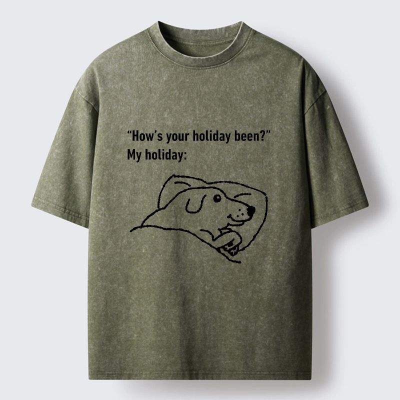 Tokyo-Tiger Tired Dog After Long Holiday Break Washed T-Shirt