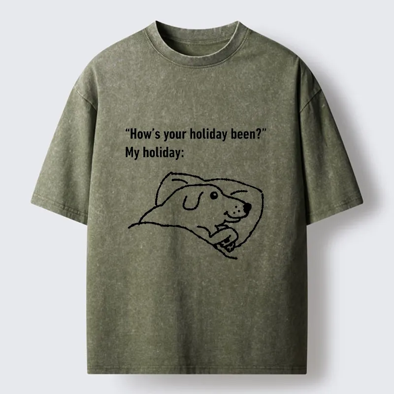 Tokyo-Tiger Tired Dog After Long Holiday Break Washed T-Shirt
