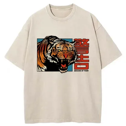 Tokyo-Tiger Beware Of Tiger Washed T-Shirt