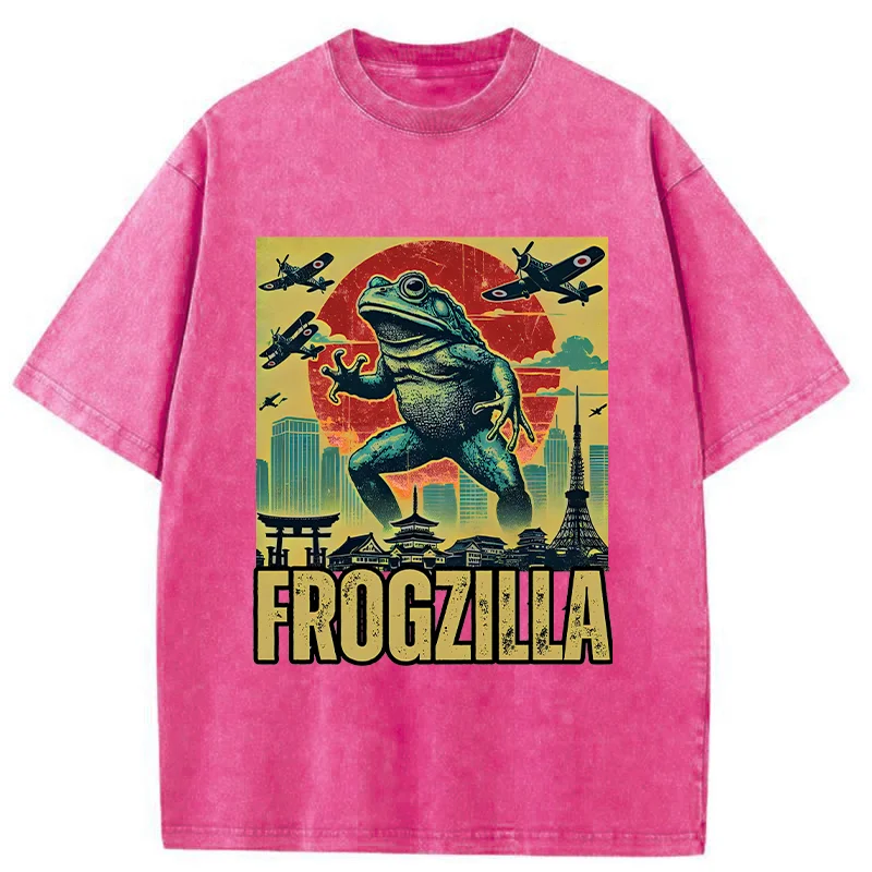 Tokyo-Tiger Japanese Frogzilla Funny Washed T-Shirt