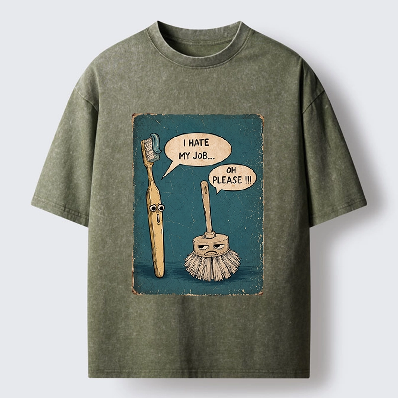 Tokyo-Tiger Relatable Work Stress Brush Print Washed T-Shirt