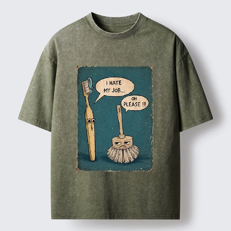 Tokyo-Tiger Relatable Work Stress Brush Print Washed T-Shirt
