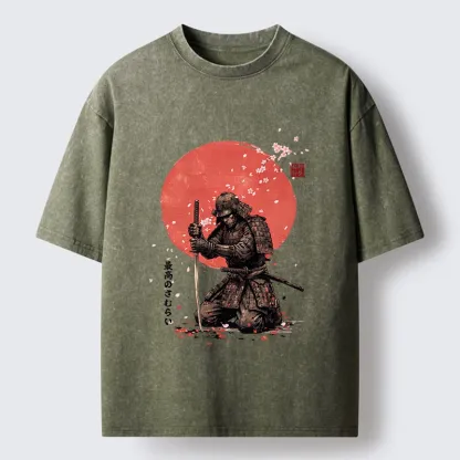 Tokyo-Tiger Sakura Samurai Traditional Japan Art Washed T-Shirt
