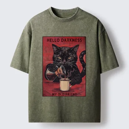 Tokyo-Tiger Moody Black Cat Pours Coffee Art Washed T-Shirt