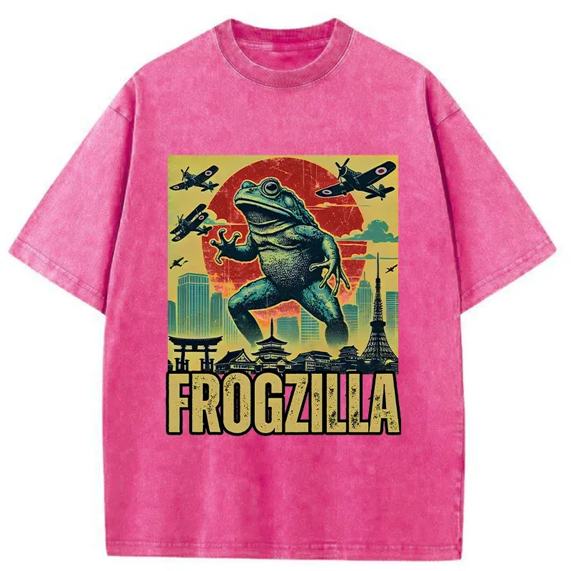 Tokyo-Tiger Japanese Frogzilla Funny Washed T-Shirt