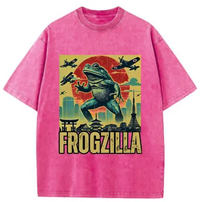 Tokyo-Tiger Japanese Frogzilla Funny Washed T-Shirt