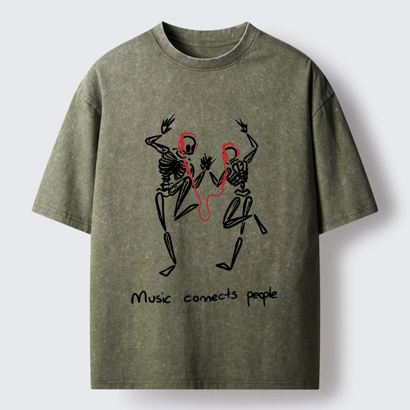 Tokyo-Tiger Music Connects Souls Skeleton Graphic Washed T-Shirt