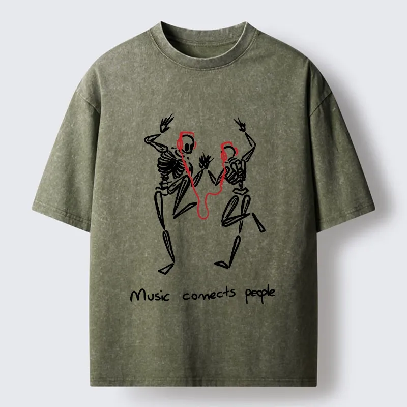 Tokyo-Tiger Music Connects Souls Skeleton Graphic Washed T-Shirt