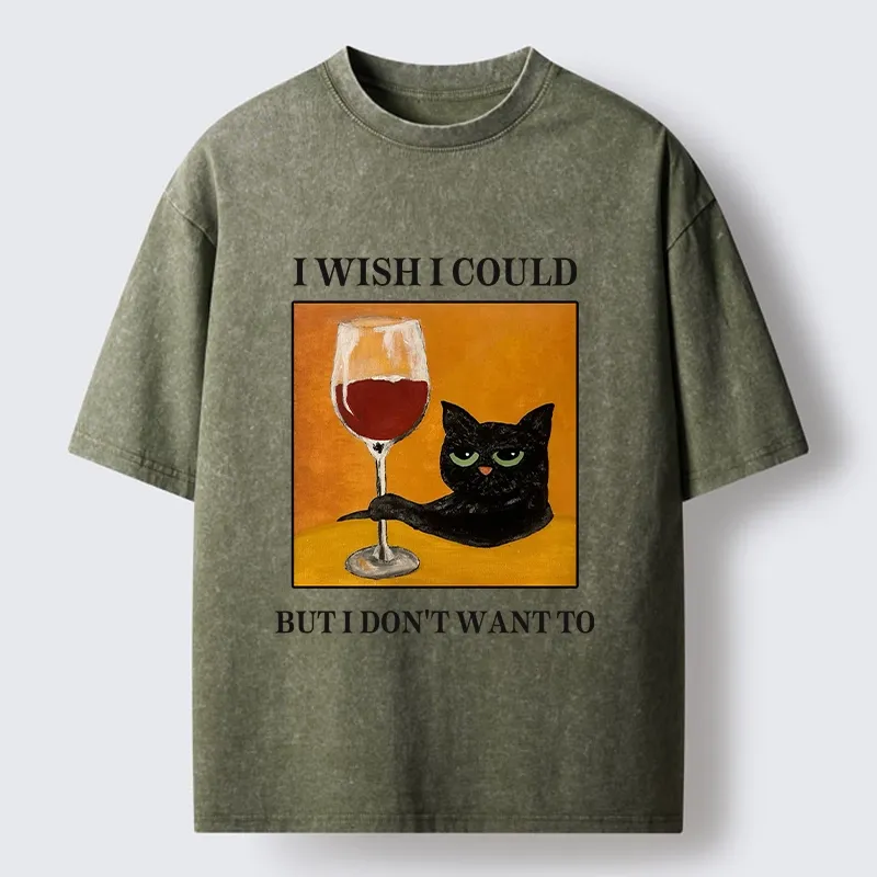 Tokyo-Tiger Sassy Black Cat Wine Funny Meme Washed T-Shirt
