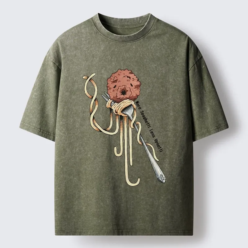 Tokyo-Tiger More Pasta Less Stress Food Lover Art Washed T-Shirt