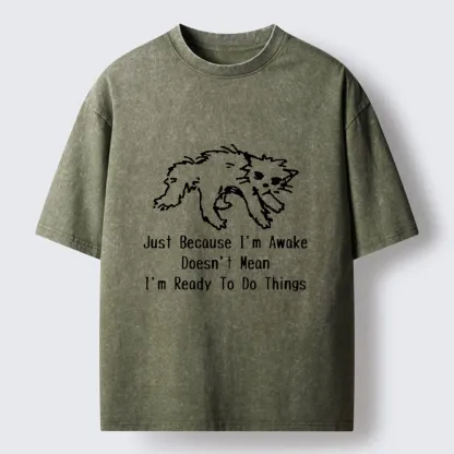 Tokyo-Tiger Chill Tired Cat Slow Lazy Life Art Washed T-Shirt