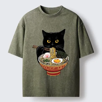 Tokyo-Tiger Funny Cat Ramen Lover Food Meme Washed T-Shirt