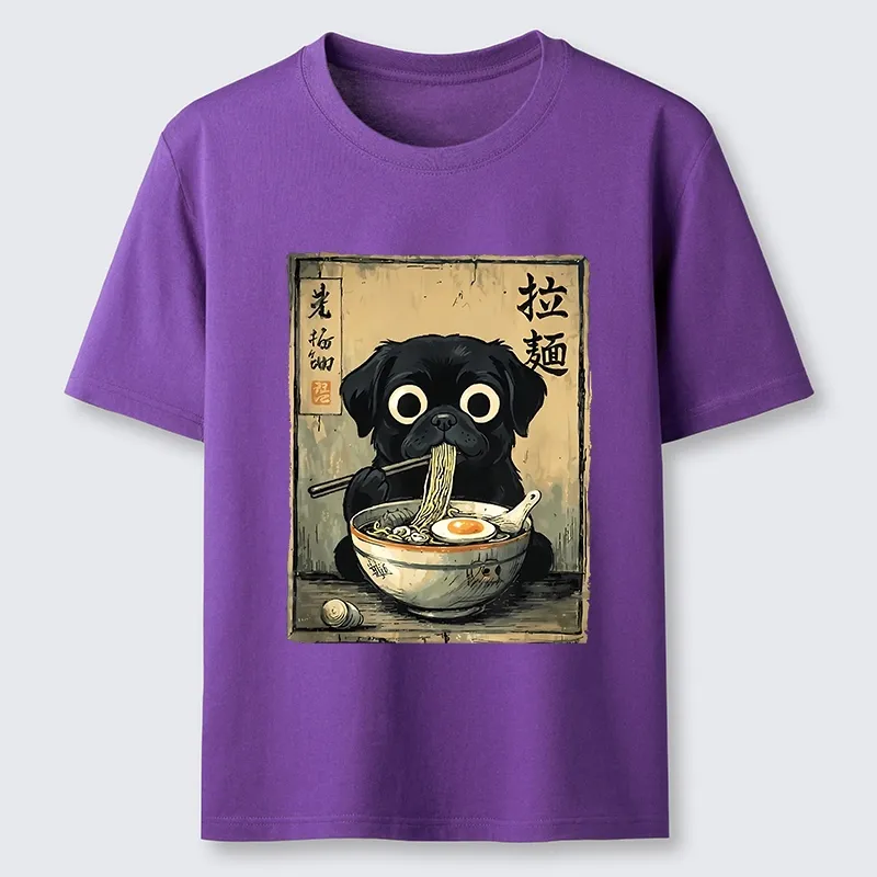 Tokyo-Tiger Cute Black Dog Eating Hot Ramen Classic T-Shirt